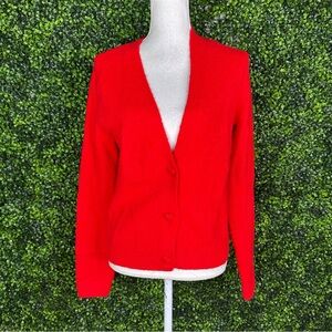 NWOT cupcakes & cashmere Vibrant Red heart shaped button Cardigan
